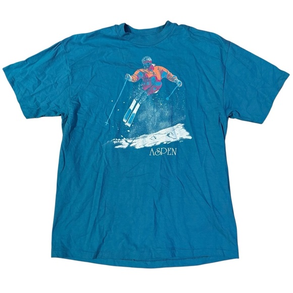 Vintage Skiing Aspen Single Stitch 1980s Neon Size Large - Picture 1 of 4